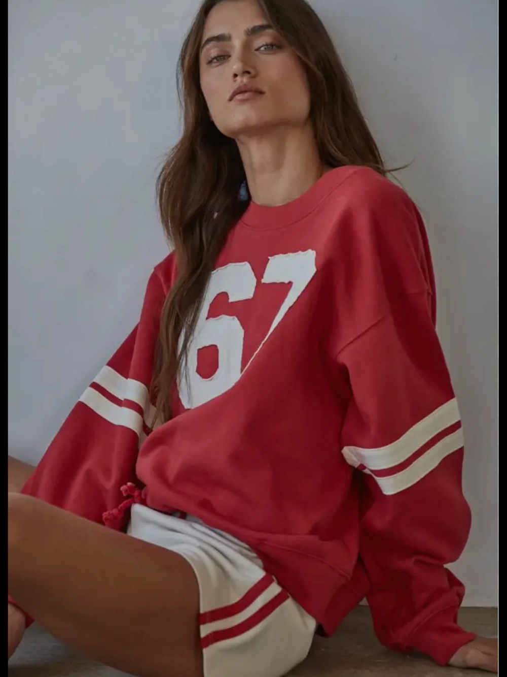 ✨NWT By Together Red Women's Crewneck Oversized Sweatshirt w/ White '67'